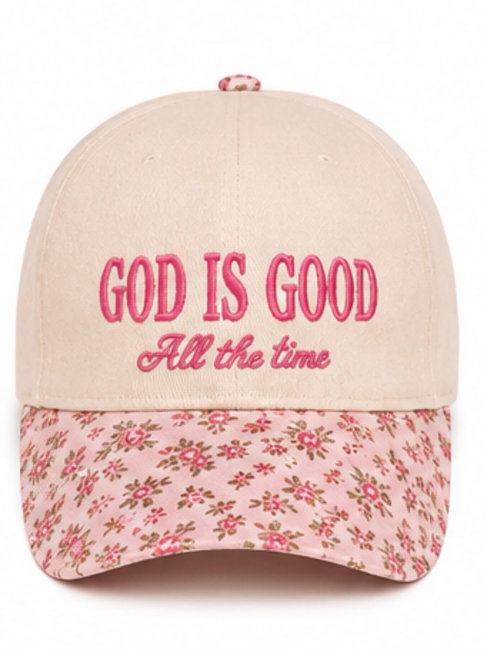 “God is Good” All Embroidered Trucker Hat | Pink Ditsy Floral Faith Cap NWT